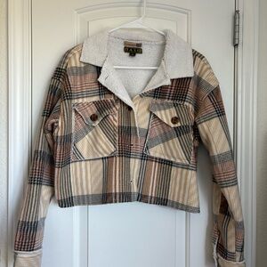 Taxi Women’s Cropped Plaid Teddy Shacket With Sherpa Collar - Size M
